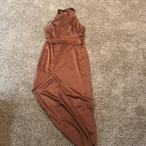 Brown Satin Fashion Nova Spilt Dress - Picture 4 of 5
